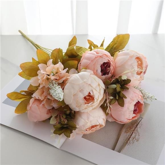Vintage Artificial Peony Silk Flowers Bouquet Home Wedding Decoration-Light Pink - Picture 2 of 6